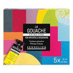 Sennelier Extra Fine Gouache and Sets - Set of 5, Primary Colors, 21 ml Tubes, front of packaging