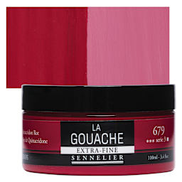 Sennelier Extra Fine Gouache - Quinacridone Red, 100 ml Jar and swatch