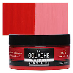 Sennelier Extra Fine Gouache - French Vermilion, 100 ml Jar and swatch