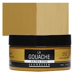 Sennelier Extra Fine Gouache - Yellow Ochre, 100 ml Jar and swatch