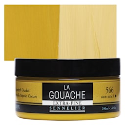 Sennelier Extra Fine Gouache - Naples Yellow Deep, 100 ml Jar and swatch