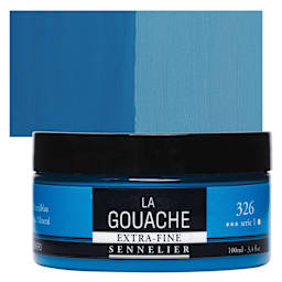 Sennelier Extra Fine Gouache - Phthalocyanine Blue, 100 ml Jar and swatch