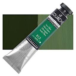 Sennelier Extra Fine Gouache - Olive Green, 21 ml Tube and swatch
