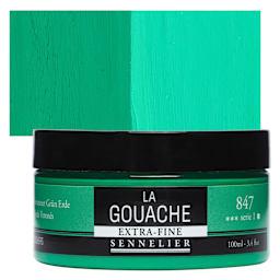 Sennelier Extra Fine Gouache - Emerald Green, 100 ml Jar and swatch