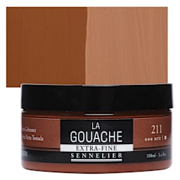 Sennelier Extra Fine Gouache - Burnt Sienna, 100 ml Jar and swatch