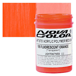 Nova Color Artists’ Acrylic Polymer Paint - Fluorescent Orange, 118 ml Jar and swatch
