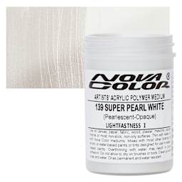 Nova Color Artists’ Acrylic Polymer Paint - Super Pearl White, 118 ml Jar and swatch