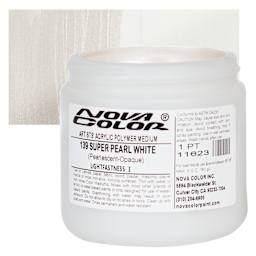 Nova Color Artists’ Acrylic Polymer Paint - Super Pearl White, 473 ml Jar and swatch