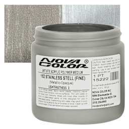 Nova Color Artists’ Acrylic Polymer Paint - Stainless Steel Fine, 473 ml Jar and swatch