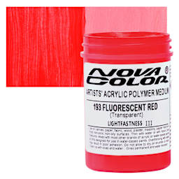 Nova Color Artists’ Acrylic Polymer Paint - Fluorescent Red, 118 ml Jar and swatch