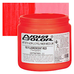 Nova Color Artists’ Acrylic Polymer Paint - Fluorescent Red, 473 ml Jar and swatch