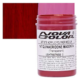 Nova Color Artists’ Acrylic Polymer Paint - Quinacridone Magenta, 118 ml Jar and swatch