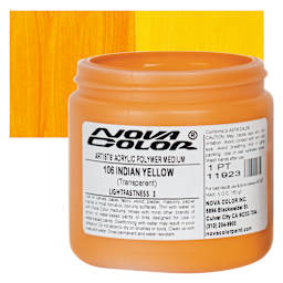 Nova Color Artists’ Acrylic Polymer Paint - Indian Yellow Azo, 473 ml Jar and swatch