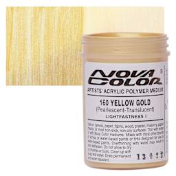 Nova Color Artists’ Acrylic Polymer Paint - Yellow Gold Pearl, 118 ml Jar and swatch
