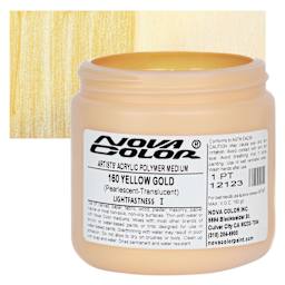 Nova Color Artists’ Acrylic Polymer Paint - Yellow Gold Pearl, 118 ml Jar and swatch