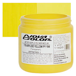 Nova Color Artists’ Acrylic Polymer Paint -  Arylide Yellow (PY194), 473 ml Jar and swatch
