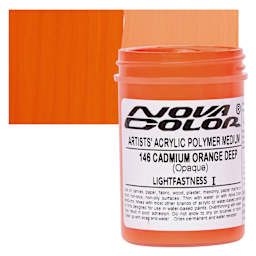 Nova Color Artists’ Acrylic Polymer Paint - Cadmium Orange Deep, 118 ml Jar and swatch