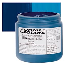 Nova Color Artists’ Acrylic Polymer Paint - Cerulean Blue Hue, 473 ml Jar and swatch