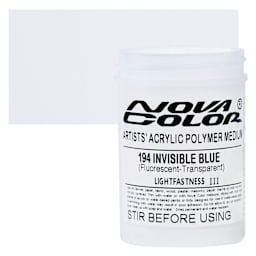 Nova Color Artists’ Acrylic Polymer Paint - Fluorescent Invisible Blue, 118 ml Jar and swatch