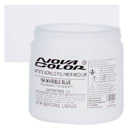 Nova Color Artists’ Acrylic Polymer Paint - Fluorescent Invisible Blue, 473 ml Jar and swatch