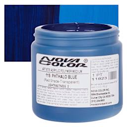 Nova Color Artists’ Acrylic Polymer Paint - Phthalo Blue Red Shade, 473 ml Jar and swatch