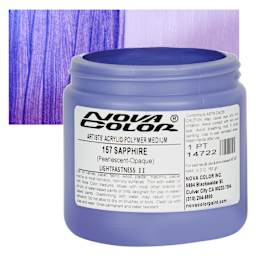 Nova Color Artists’ Acrylic Polymer Paint - Sapphire Pearl, 473 ml Jar and swatch