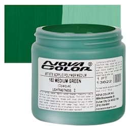 Nova Color Artists’ Acrylic Polymer Paint - Medium Green, 473 ml Jar and swatch