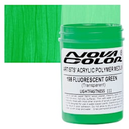 Nova Color Artists’ Acrylic Polymer Paint - Fluorescent Green, 118 ml Jar and swatch