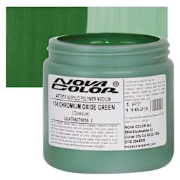 Nova Color Artists’ Acrylic Polymer Paint - Chromium Oxide Green, 473 ml Jar and swatch