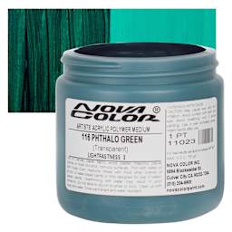 Nova Color Artists’ Acrylic Polymer Paint - Phthalo Green, 473 ml Jar and swatch