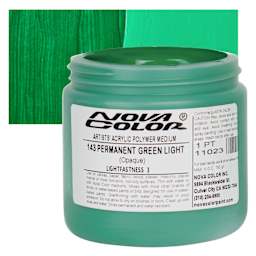 Nova Color Artists’ Acrylic Polymer Paint - Permanent Green Light, 473 ml Jar and swatch