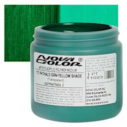 Nova Color Artists’ Acrylic Polymer Paint - Phthalo Green Yellow Shade, 473 ml Jar and swatch
