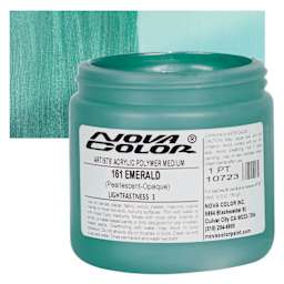 Nova Color Artists’ Acrylic Polymer Paint - Emerald Pearl, 473 ml Jar and swatch