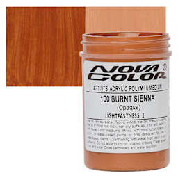 Nova Color Artists’ Acrylic Polymer Paint - Burnt Sienna, 118 ml Jar and swatch