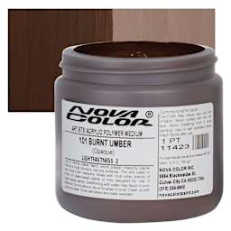 Nova Color Artists’ Acrylic Polymer Paint - Burnt Umber, 473 ml Jar and swatch