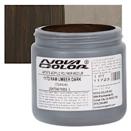 Nova Color Artists’ Acrylic Polymer Paint - Raw Umber Dark, 473 ml Jar and swatch