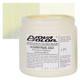 Nova Color Artists’ Acrylic Polymer Paint - #148 Super Pearl Gold, 473 ml Jar and swatch