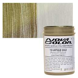 Nova Color Artists’ Acrylic Polymer Paint - Antique Gold, 118 ml Jar and swatch