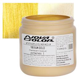 Nova Color Artists’ Acrylic Polymer Paint - Sun Gold, 473 ml Jar and swatch