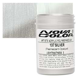Nova Color Artists’ Acrylic Polymer Paint - Silver Pearl, 118 ml Jar and swatch