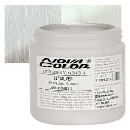 Nova Color Artists’ Acrylic Polymer Paint - Silver Pearl, 473 ml Jar and swatch