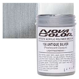Nova Color Artists’ Acrylic Polymer Paint - Antique Silver, 118 ml Jar and swatch