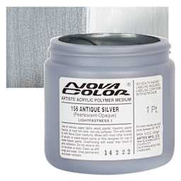 Nova Color Artists’ Acrylic Polymer Paint - Antique Silver, 473 ml Jar and swatch