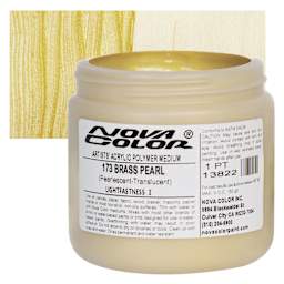 Nova Color Artists’ Acrylic Polymer Paint - Brass Pearl, 473 ml Jar and swatch