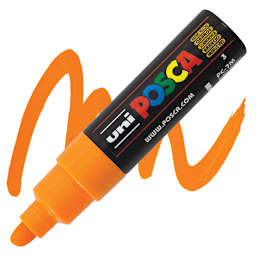 Posca Paint Marker - Bright Yellow, Broad Bullet Tip, 4.5-5.5 mm marker and swatch