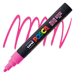 Posca Paint Marker - Fluorescent Pink, Bullet Tip, 2.5 mm marker and swatch