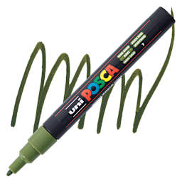 Posca Paint Marker - Khaki Green, Fine, Bullet Tip, 0.9 mm - 1.3 mm - marker and swatch