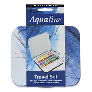 Daler-Rowney Aquafine Watercolors - Set of 24 Mini Travel, Assorted Colors, Half Pan