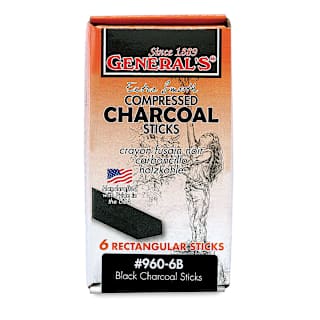 General’s Jumbo Compressed Charcoal - 6B, Box of 6 Sticks