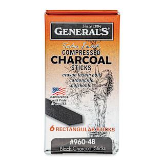 General’s Jumbo Compressed Charcoal - 4B, Box of 6 Sticks